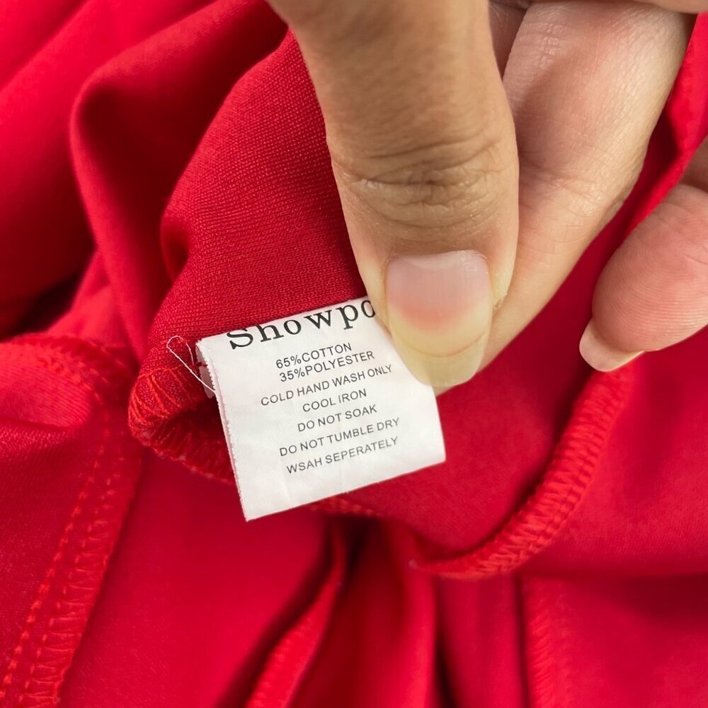 Showpo Red Spaghetti Strap Ruffle V-Neck Dress Womens Size 12 Feminine Flirty - Picture 8 of 11